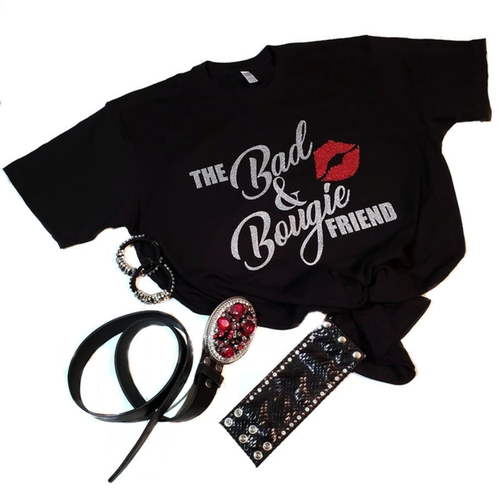 The Bad & Bougie Friend Black Tee.